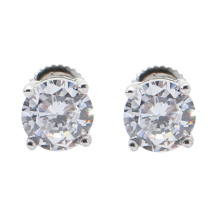 Sterling Silver Round Stud Earrings – White Gold Finish