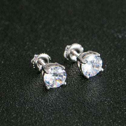 Sterling Silver Round Stud Earrings – White Gold Finish