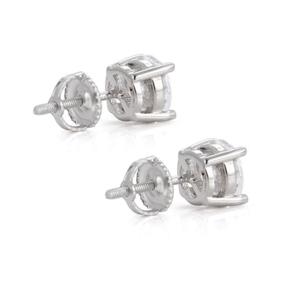Sterling Silver Round Stud Earrings – White Gold Finish