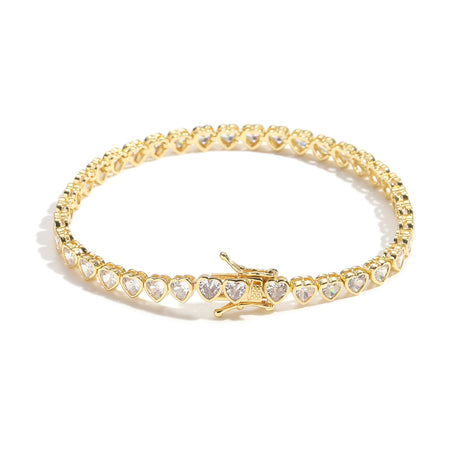 5mm Heart Tennis Bracelet – 14K Gold Finish