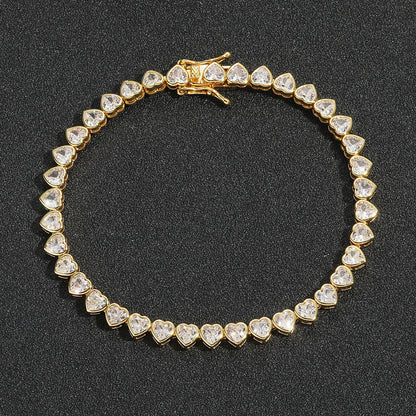 5mm Heart Tennis Bracelet – 14K Gold Finish