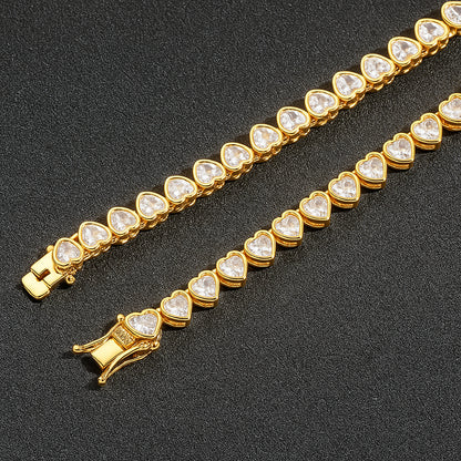 5mm Heart Tennis Bracelet – 14K Gold Finish