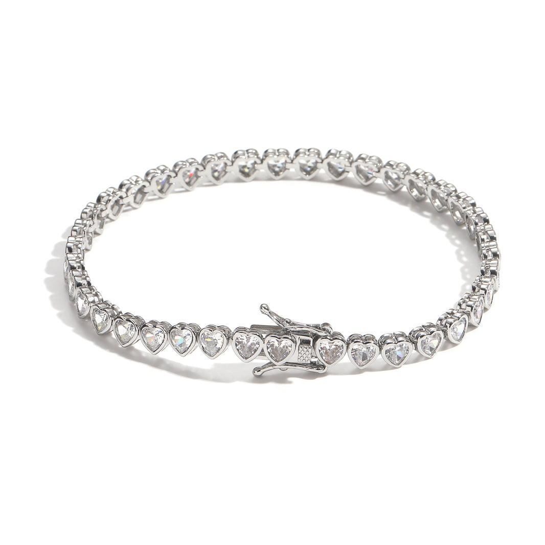 5mm Heart Tennis Bracelet – Silver Finish