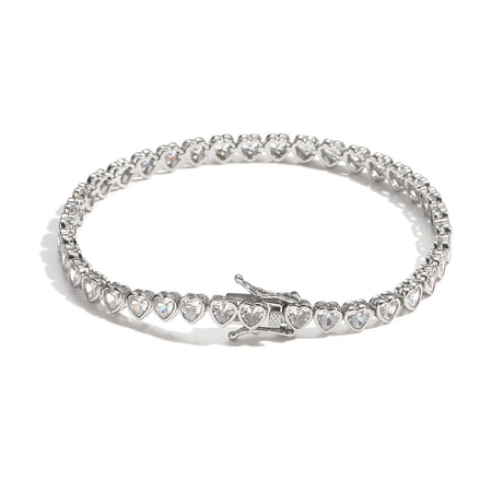 5mm Heart Tennis Bracelet – Silver Finish