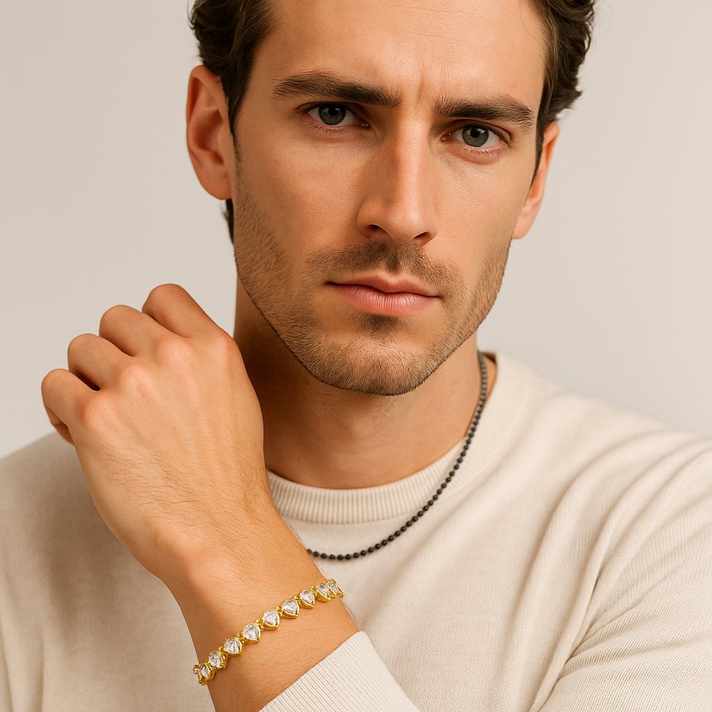 5mm Heart Tennis Bracelet – 14K Gold Finish