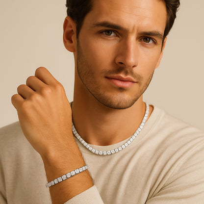 5mm Sterling Silver Moissanite Tennis Set – White Gold Finish