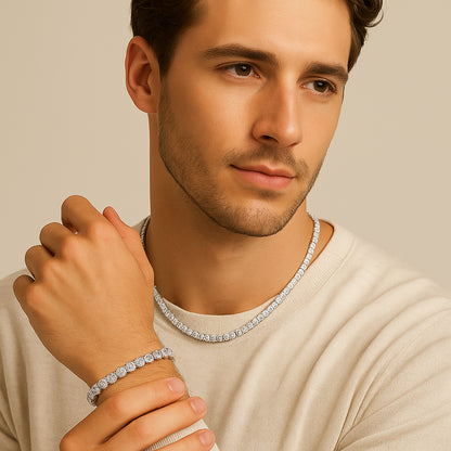 5mm Sterling Silver Moissanite Tennis Set – White Gold Finish