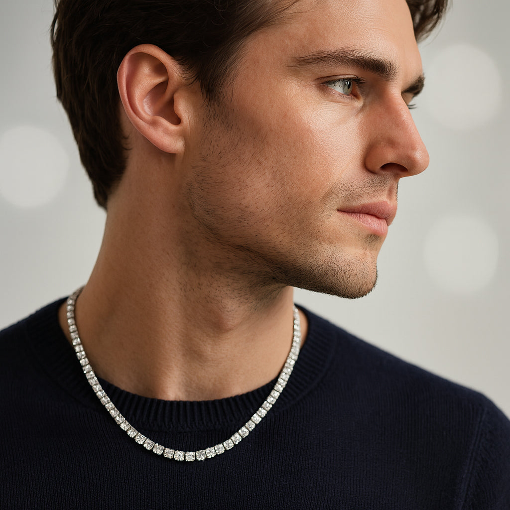 5mm 925 Sterling Silver Moissanite Tennis Chain – White Gold Finish
