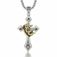 Sterling Silver Royal Crown Cross Pendant – Gold Finish