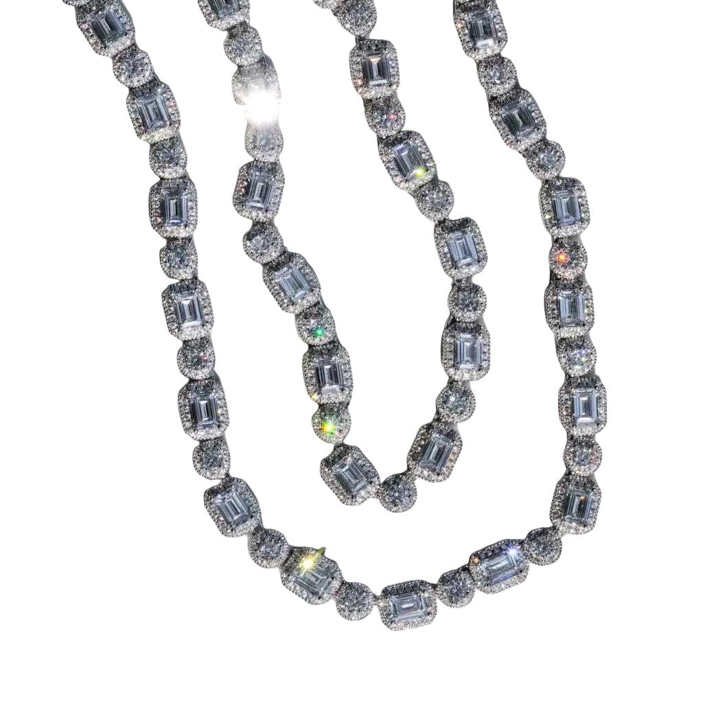 10mm Square & Round Cluster Natural Zircon Tennis Necklace