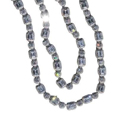 10mm Square & Round Cluster Natural Zircon Tennis Necklace