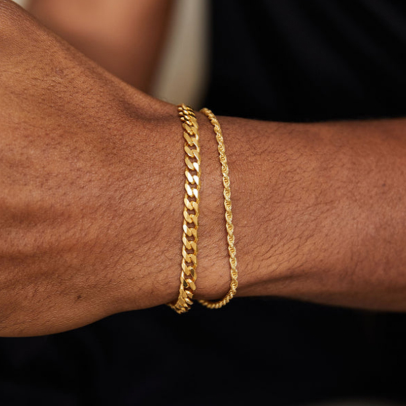 IDEAGEMER | Gold-Plated Stacked Chain Bracelet