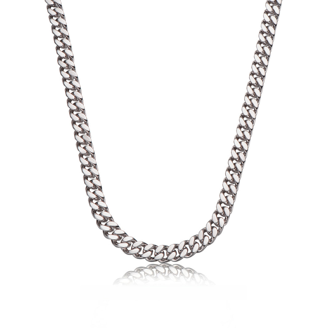 8mm Sterling Silver Cuban Link Chain – Rhodium Finish