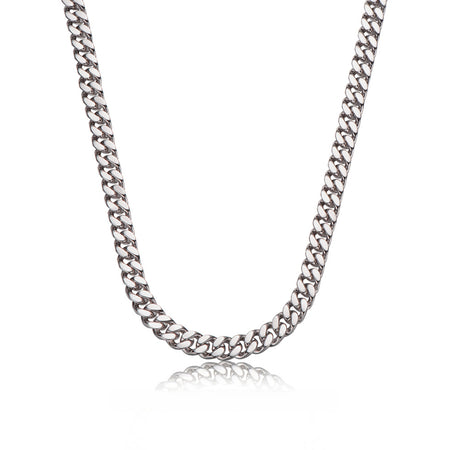 8mm Sterling Silver Cuban Link Chain – Rhodium Finish