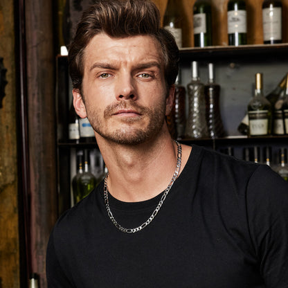 8mm Sterling Silver Figaro Chain – Rhodium Finish