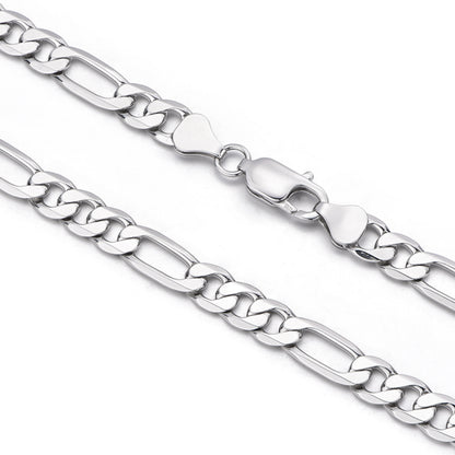 8mm Sterling Silver Figaro Chain – Rhodium Finish