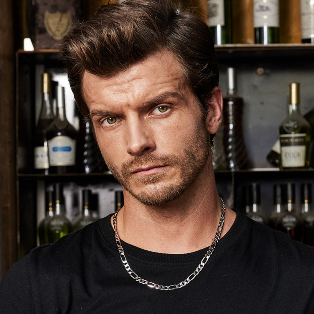 8mm Sterling Silver Figaro Chain – Rhodium Finish