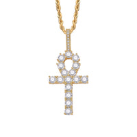 Iced Ankh Cross Pendant – 14K Gold Finish