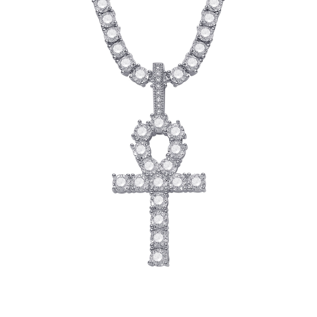 Iced Ankh Cross Pendant – Silver Finish