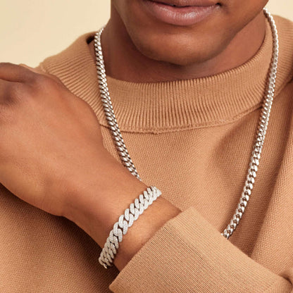 10mm 925 Sterling Silver Iced Out Moissanite Cuban Link Bracelet – White Gold Finish