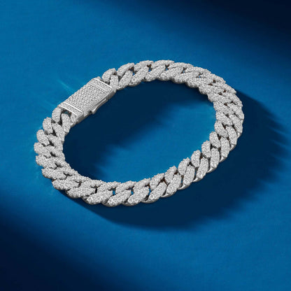 10mm 925 Sterling Silver Iced Out Moissanite Cuban Link Bracelet – White Gold Finish