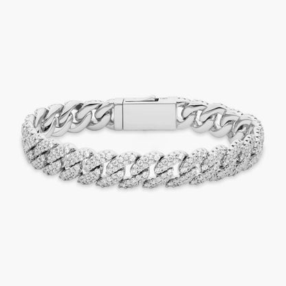 10mm 925 Sterling Silver Iced Out Moissanite Cuban Link Chain Set – White Gold Finish