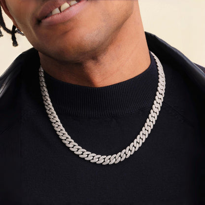 10mm 925 Sterling Silver Iced Out Moissanite Cuban Link Chain Set – White Gold Finish