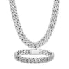 10mm 925 Sterling Silver Iced Out Moissanite Cuban Link Chain Set – White Gold Finish