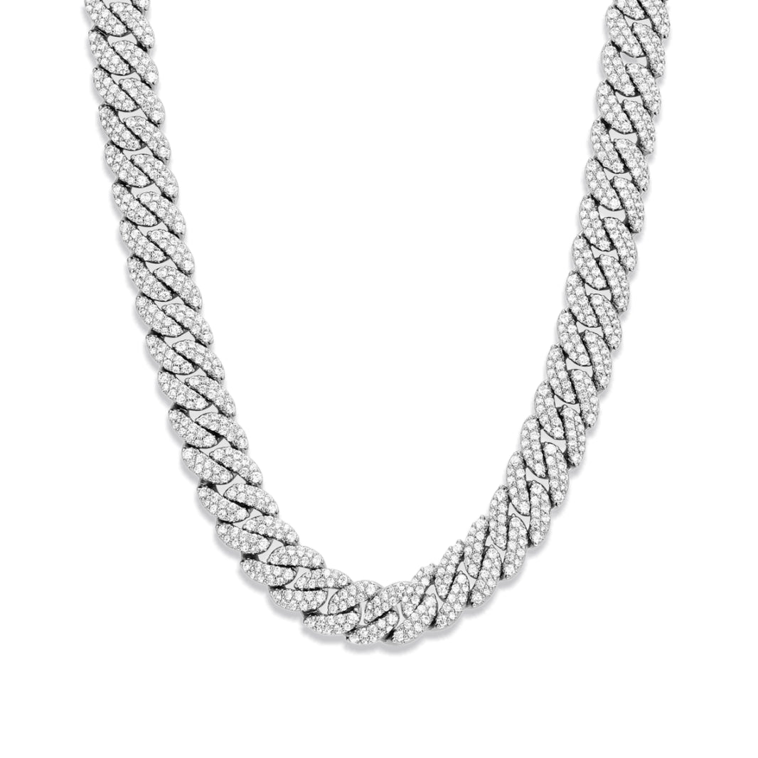 10mm 925 Sterling Silver Iced Out Moissanite Cuban Link Chain – White Gold Finish