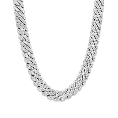 10mm 925 Sterling Silver Iced Out Moissanite Cuban Link Chain – White Gold Finish