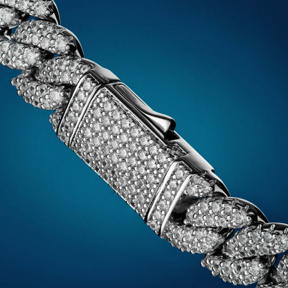 10mm 925 Sterling Silver Iced Out Moissanite Cuban Link Chain – White Gold Finish