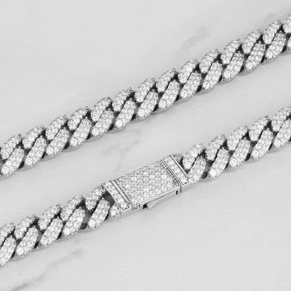 10mm 925 Sterling Silver Iced Out Moissanite Cuban Link Chain – White Gold Finish