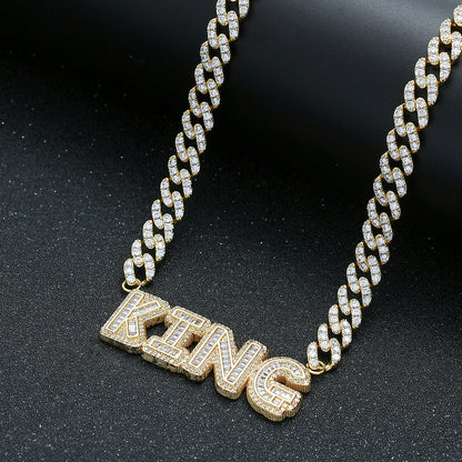9mm Custom Iced Out Cuban Link Name Pendant – Gold Finish