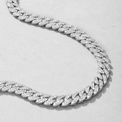 10mm 925 Sterling Silver Iced Out Moissanite Cuban Link Chain – White Gold Finish