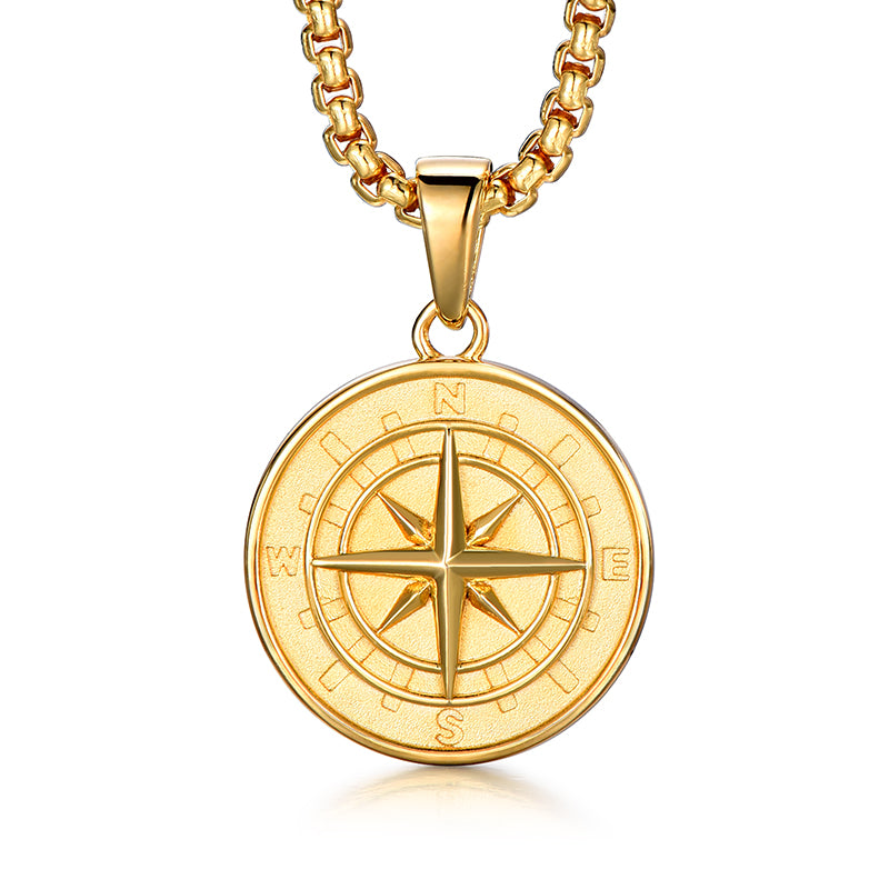 Sterling Silver Compass Pendant – 14K Gold Finish