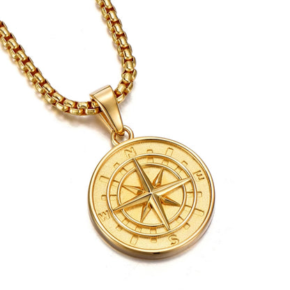 Sterling Silver Compass Pendant – 14K Gold Finish