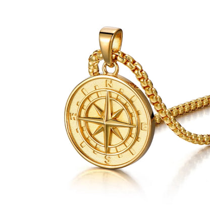 Sterling Silver Compass Pendant – 14K Gold Finish