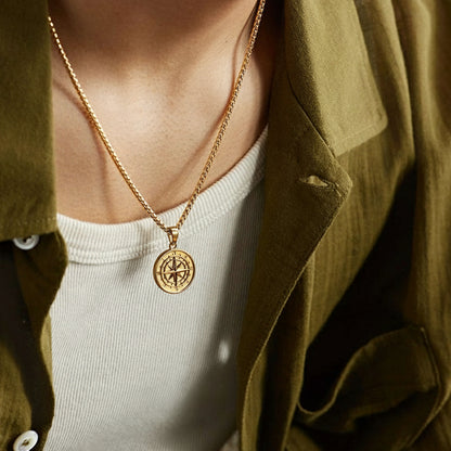 Sterling Silver Compass Pendant – 14K Gold Finish