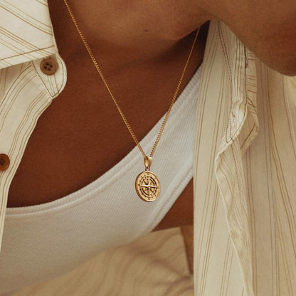 Sterling Silver Compass Pendant – 14K Gold Finish