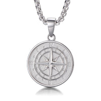 Sterling Silver Compass Pendant – White Gold Finish