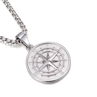 Sterling Silver Compass Pendant – White Gold Finish