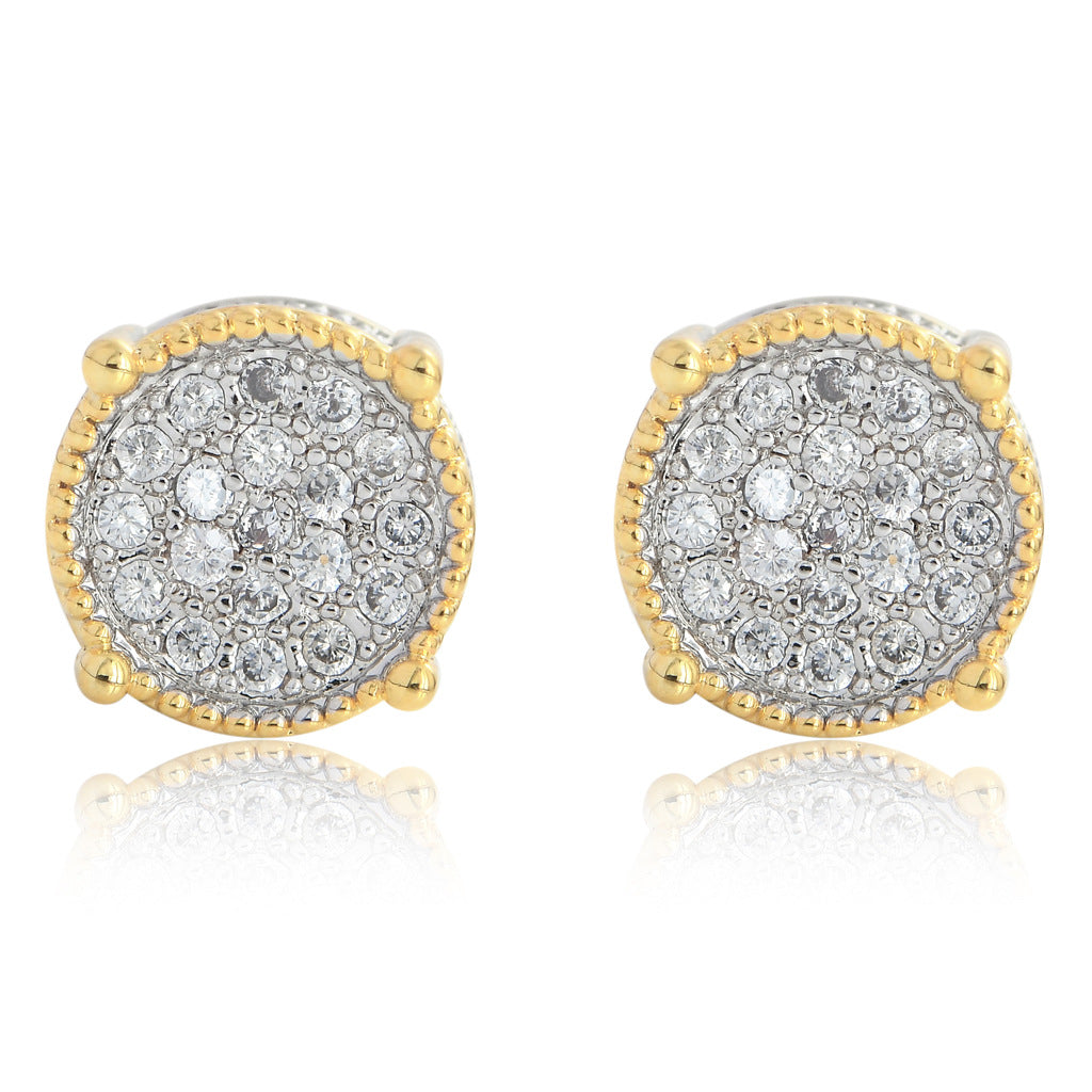 Iced Cluster Round Stud Earrings – 14K Gold Finish