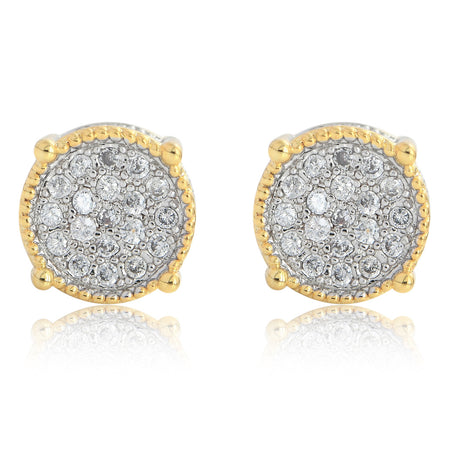 Iced Cluster Round Stud Earrings – 14K Gold Finish