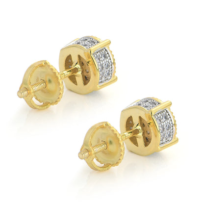 Iced Cluster Round Stud Earrings – 14K Gold Finish