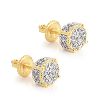 Iced Cluster Round Stud Earrings – 14K Gold Finish