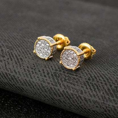 Iced Cluster Round Stud Earrings – 14K Gold Finish