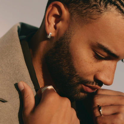 Sterling Silver Square Hoop Earrings – Rhodium Finish