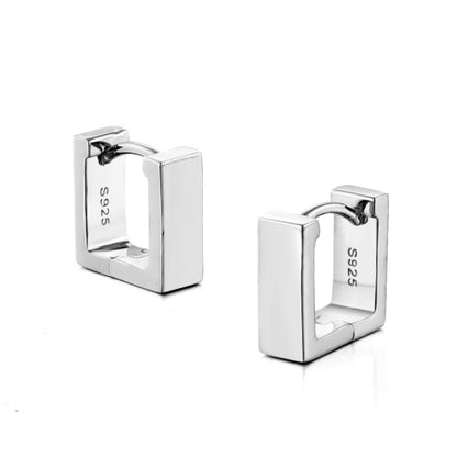 Sterling Silver Square Hoop Earrings – Rhodium Finish