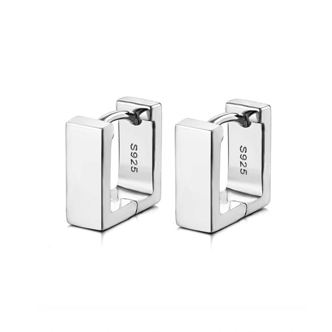 Sterling Silver Square Hoop Earrings – Rhodium Finish