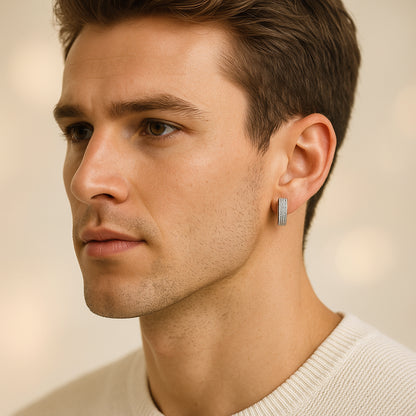 Iced Hoop Earrings – White Gold Finish